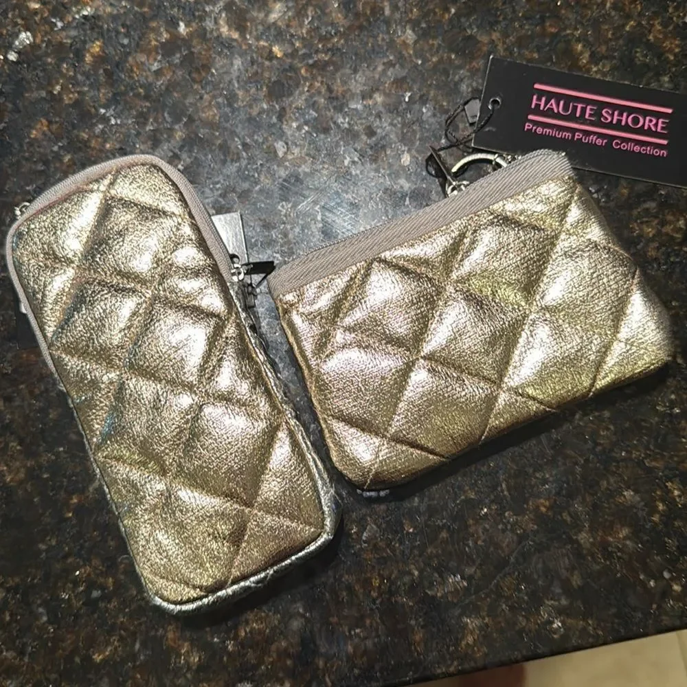Silver Quilted Pouch Keychain Set amd Sunglass Holder - NWT Zippers